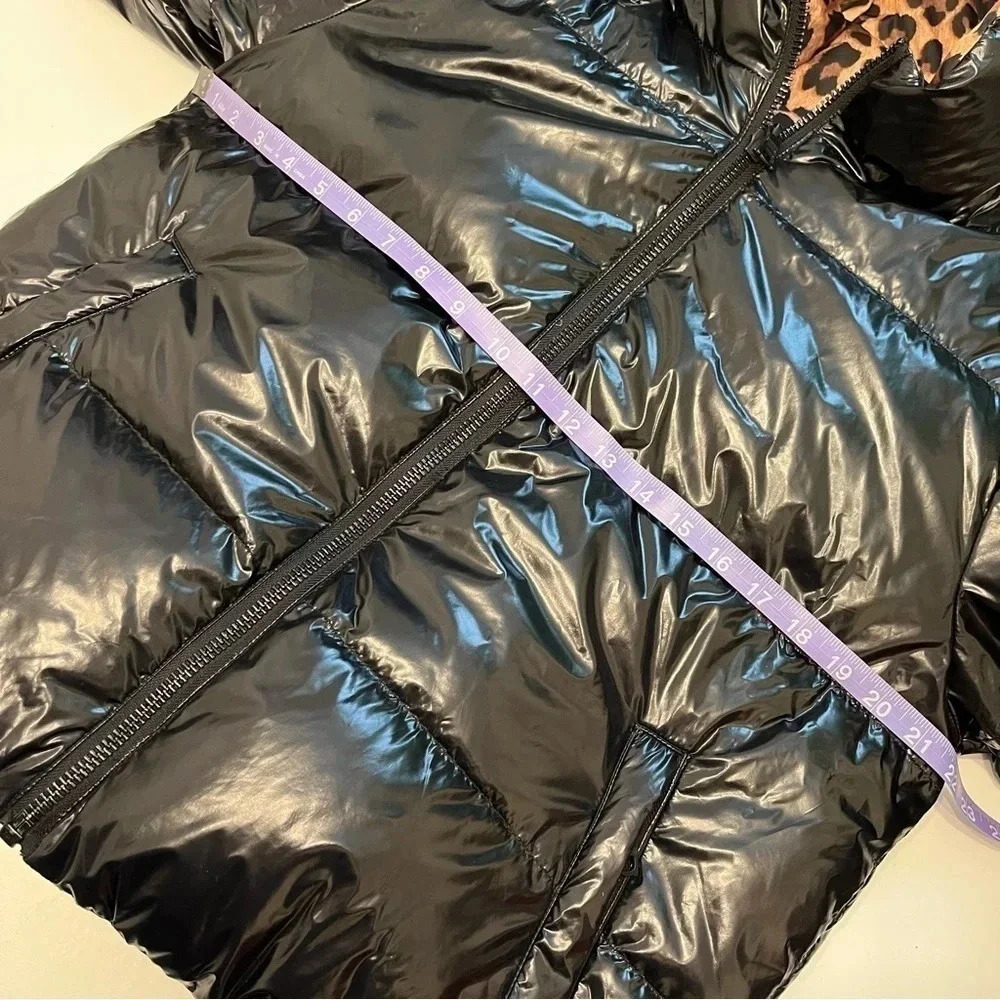Alice + Olivia Durham black leopard print reversible puffer jacket size small - Picture 12 of 14